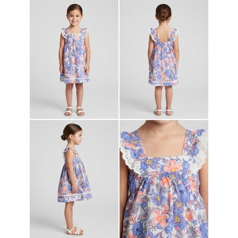 NWT Isaac Mizrahi Sundress Girls 4T Blue Orange Floral Flutter Sleeve Lace Trim
